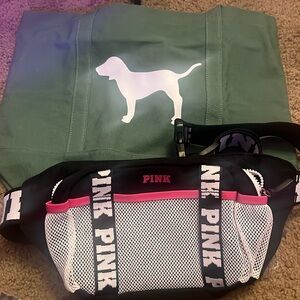 Green tote bag and belt bag /fanny pack from Victoria’s Secret